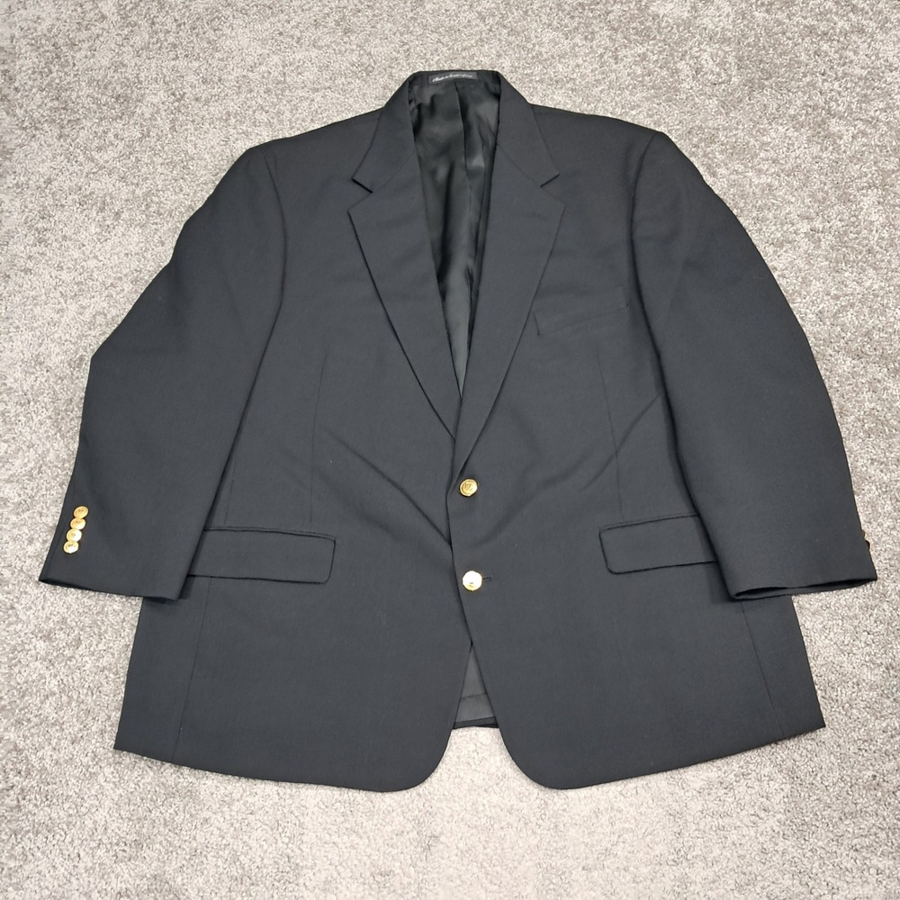 Palm Beach Mens Navy Blue Wool Blend Two Button Blazer Gold Crest Buttons 48R